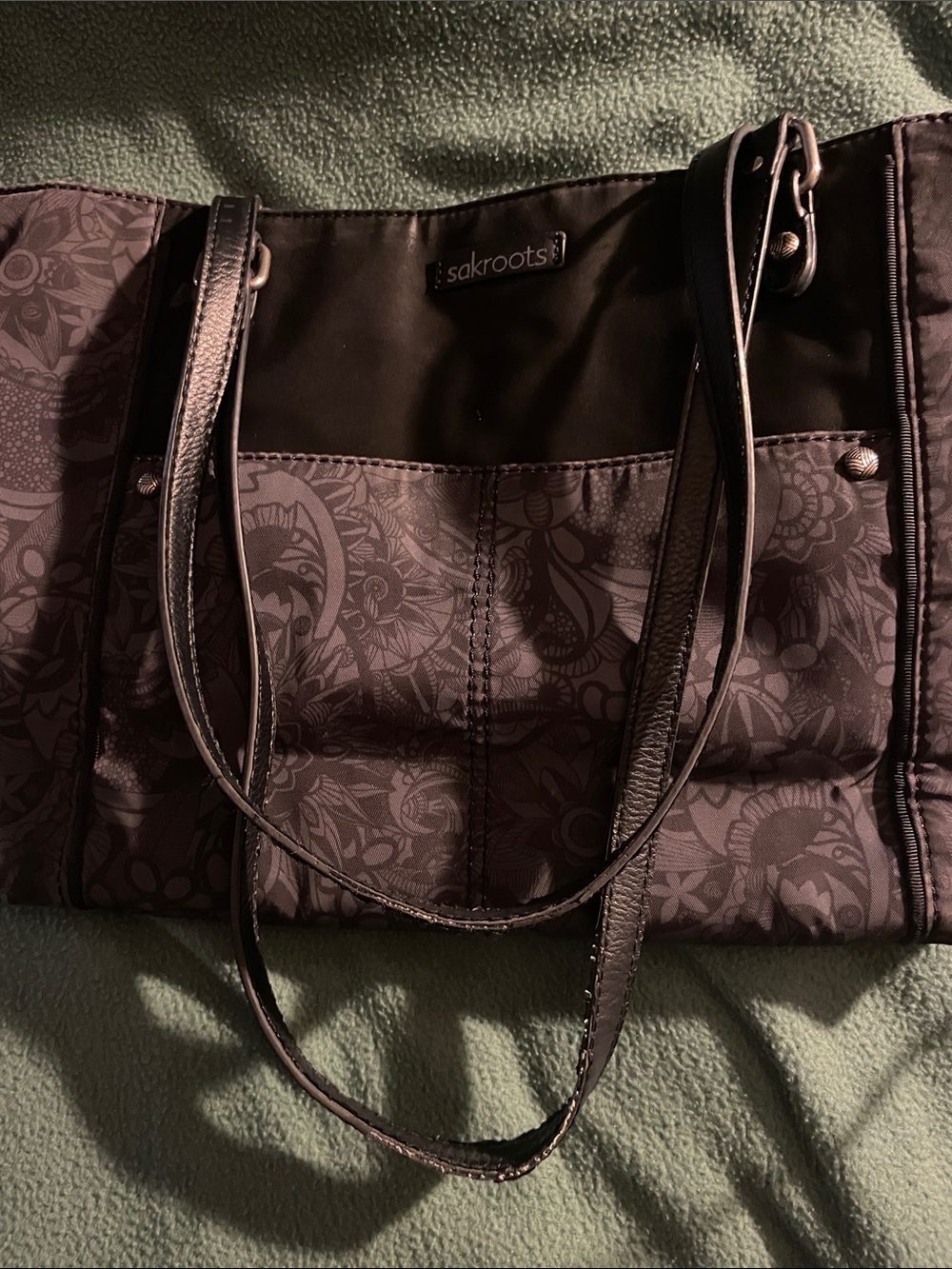 Sakroots Tote Black with Grey Floral Pattern